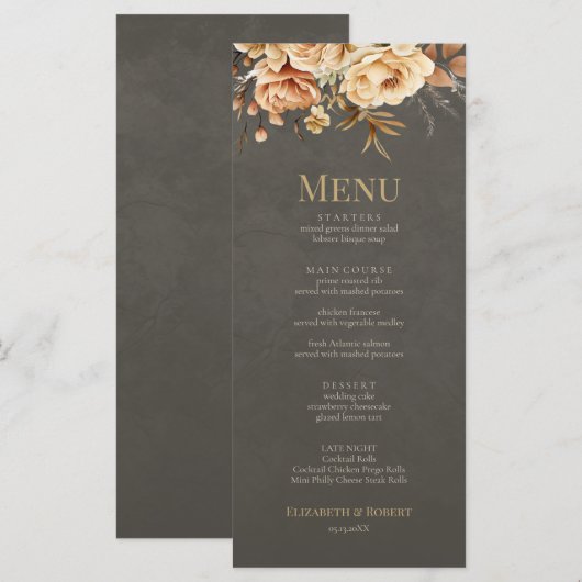 Elegant Taupe Floral Wedding Menu メニュー (正面/裏面)