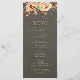 Elegant Taupe Floral Wedding Menu メニュー