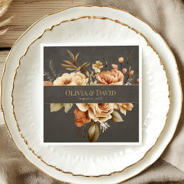 Elegant Taupe Floral Wedding Napkins スタンダードランチョンナプキン