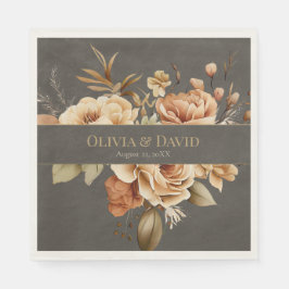 Elegant Taupe Floral Wedding Napkins スタンダードランチョンナプキン