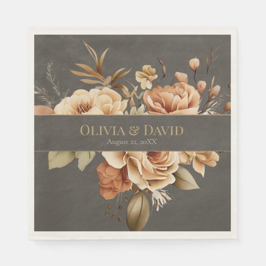 Elegant Taupe Floral Wedding Napkins スタンダードランチョンナプキン (正面)