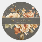Elegant Taupe Floral Wedding Round Sticker ラウンドシール (正面)
