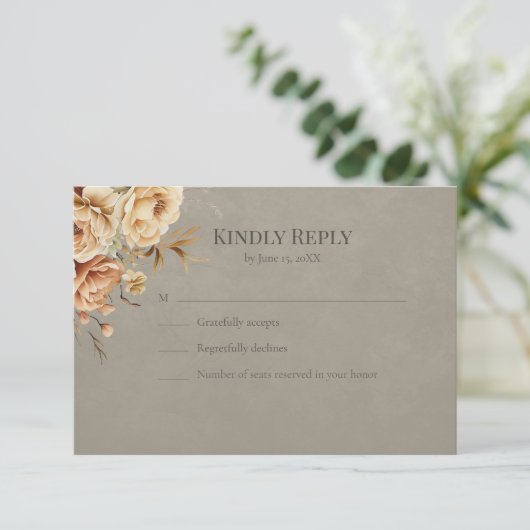Elegant Taupe Floral Wedding RSVP (スタンド正面)