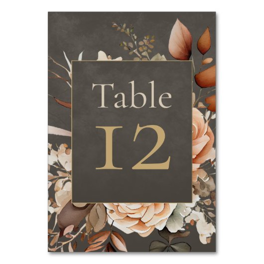 Elegant Taupe Floral Wedding Table Number テーブルナンバー (正面)