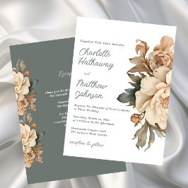 Elegant Taupe Floral Wedding With Sage Green 招待状