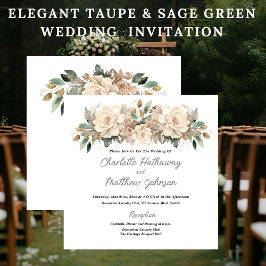 Elegant Taupe Floral Wedding with Sage Green 招待状