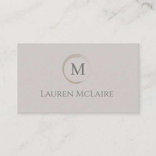 Elegant Taupe Gray Circle Monogram Business Card 名刺 (正面)