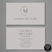 Elegant Taupe Gray Circle Monogram Business Card 名刺