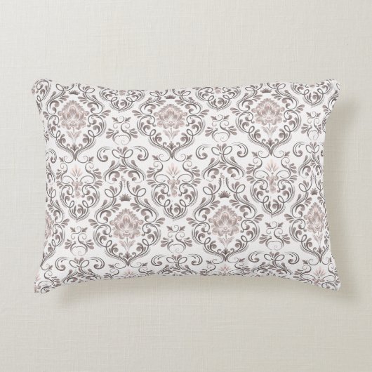 Elegant Taupe & Gray Damask Pillow Cases | Classic アクセントクッション (正面)
