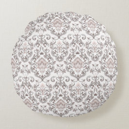 Elegant Taupe & Gray Damask Throw Pillow | Vintage ラウンドクッション