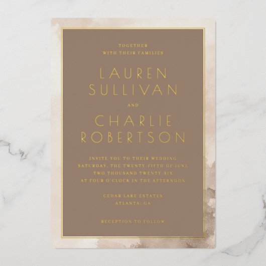Elegant Taupe Minimalist Wedding Invitation 箔招待状 (正面)