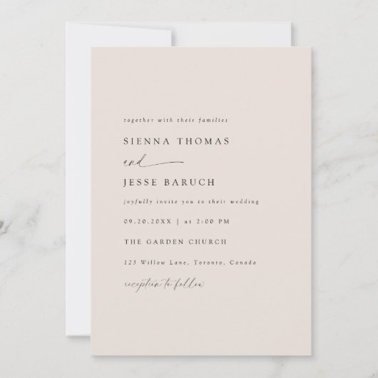 Elegant Taupe Modern Minimal Script Photo 招待状 (正面)