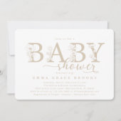Elegant Taupe Neutral Floral Baby Shower Typograph 招待状 (正面)