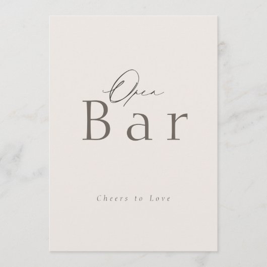 Elegant Taupe Open Bar Wedding Sign 招待状 (正面)