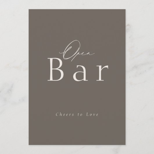 Elegant Taupe Open Bar Wedding Sign  招待状 (正面)
