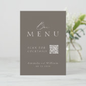 Elegant Taupe QR Code Wedding Bar Menu Sign 招待状 (スタンド正面)