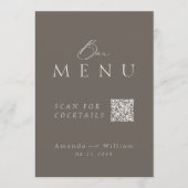 Elegant Taupe QR Code Wedding Bar Menu Sign 招待状 (正面)