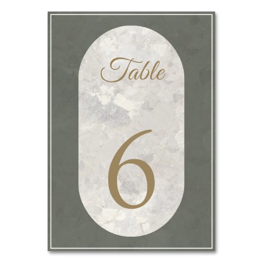 Elegant Taupe Stone Marble Green Wedding テーブルナンバー (正面)