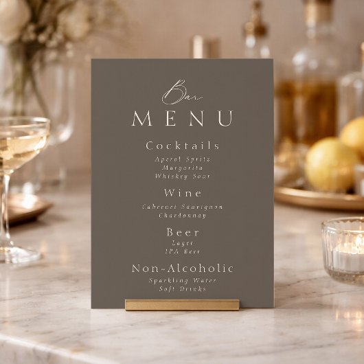 Elegant Taupe Wedding Bar Menu Sign  招待状