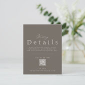 Elegant Taupe Wedding Details Card with QR Code  招待状 (スタンド正面)
