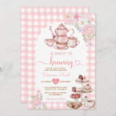 Elegant Tea A Baby is Brewing Baby Shower Flowers 招待状 (正面/裏面)