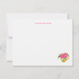 Elegant Tea cup with pink roses flat Thank you サンキューカード