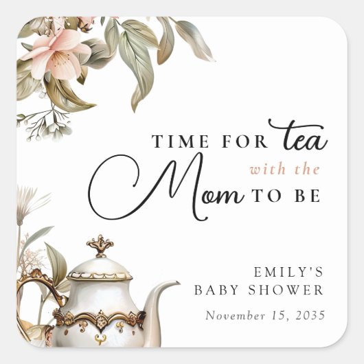 Elegant Tea Party Baby Shower スクエアシール (正面)