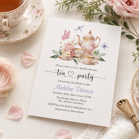 Elegant Tea Party Butterflies Bridal Shower  招待状