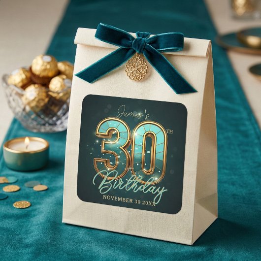 Elegant Teal and Gold 30th Birthday 3D Luxury スクエアシール
