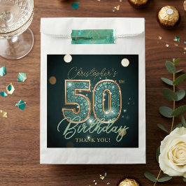Elegant Teal and Gold 50th Birthday Thank You フェイバーバッグ
