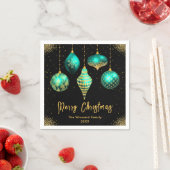 Elegant Teal and Gold Ornament Christmas スタンダードカクテルナプキン (インサイチュ)
