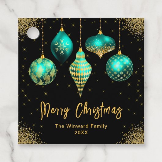 Elegant Teal and Gold Ornament Christmas フェイバータグ (正面)