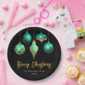 Elegant Teal and Gold Ornament Christmas ペーパープレート (パーティー)