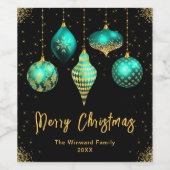 Elegant Teal and Gold Ornament Christmas ワインラベル (シングルラベル)