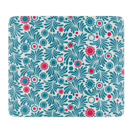Elegant Teal and Magenta Foliage Pattern カッティングボード (正面)