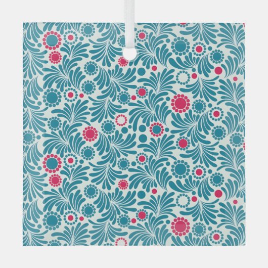Elegant Teal and Magenta Foliage Pattern ガラスオーナメント (正面)