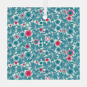 Elegant Teal and Magenta Foliage Pattern ガラスオーナメント (裏面)