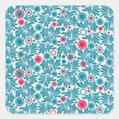 Elegant Teal and Magenta Foliage Pattern スクエアシール (正面)