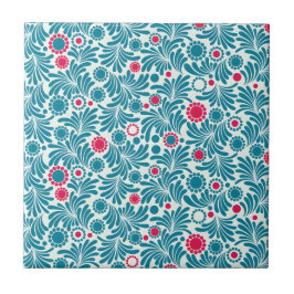 Elegant Teal and Magenta Foliage Pattern タイル