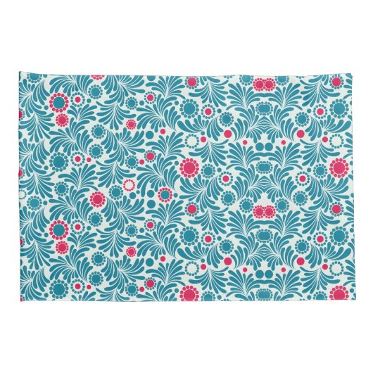 Elegant Teal and Magenta Foliage Pattern 枕カバー (裏面-右)