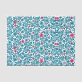 Elegant Teal and Magenta Foliage Pattern 薄葉紙
