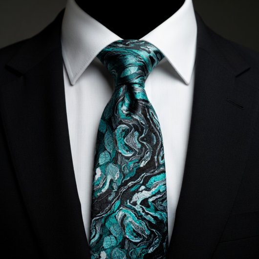 Elegant Teal & Black Swirl Marble ネクタイ