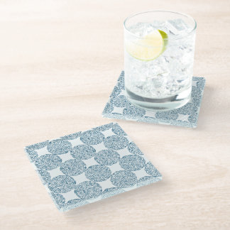 Elegant Teal Bloom Pattern Coaster ガラスコースター
