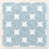 Elegant Teal Bloom Pattern Coaster ガラスコースター (正面)