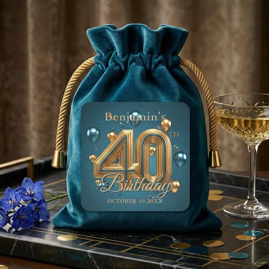 Elegant Teal Blue and Gold 40th Birthday Party スクエアシール
