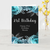 Elegant Teal Blue and Silver Flower Birthday Party カード (黄色い花)