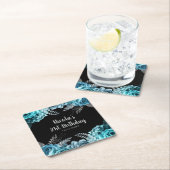 Elegant Teal Blue and Silver Flower Birthday Party スクエアペーパーコースター (インサイチュ)