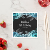 Elegant Teal Blue and Silver Flower Birthday Party スタンダードカクテルナプキン (インサイチュ)