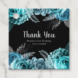 Elegant Teal Blue and Silver Flower Birthday Party フェイバータグ