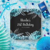 Elegant Teal Blue and Silver Flower Birthday Party ペーパープレート (パーティー)